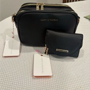 Poppy & Peonies Black Crossbody Bag Set